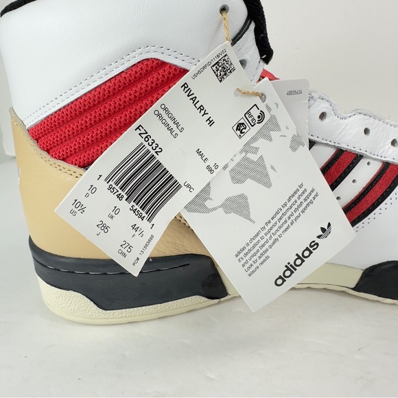 Men’s Adidas Originals Rivalry High Leather Basketball Shoes White Red Size 10.5 - Picture 8 of 9